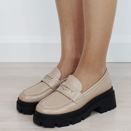 Mocasini si balerini - Mocasini dama bej tip loafers cu talpa groasa 1815 04