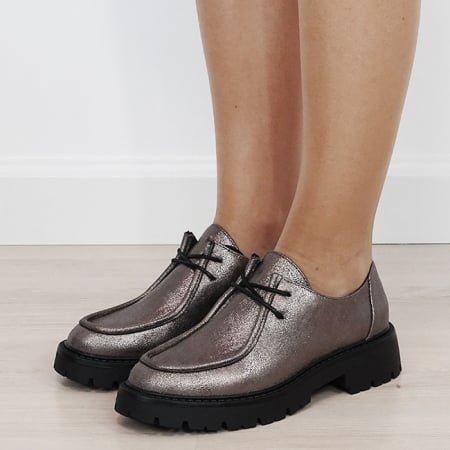 Mocasini si balerini - Mocasini dama bronz metalizati cu siret DQY9011 02
