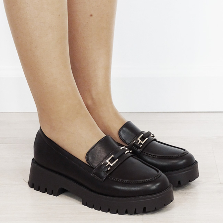 Mocasini damă maro tip loafers cu cataramă aurie 2870 04 [5]
