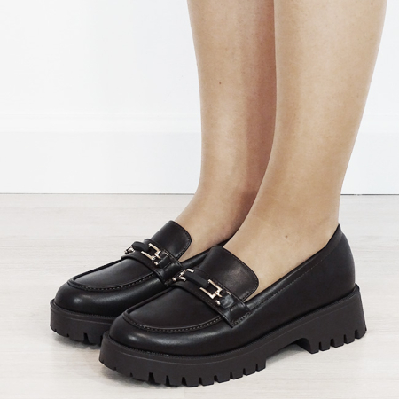 Mocasini si balerini - Mocasini damă maro tip loafers cu cataramă aurie 2870 04