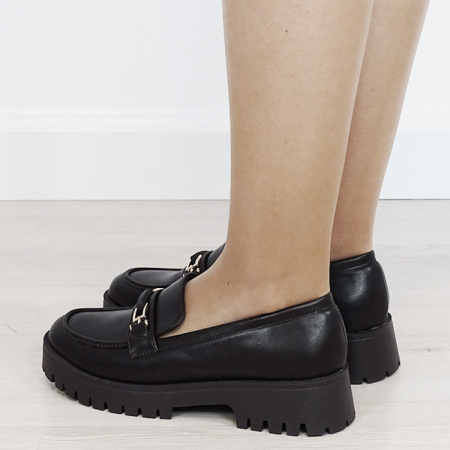 Mocasini damă maro tip loafers cu cataramă aurie 2870 04 [2]