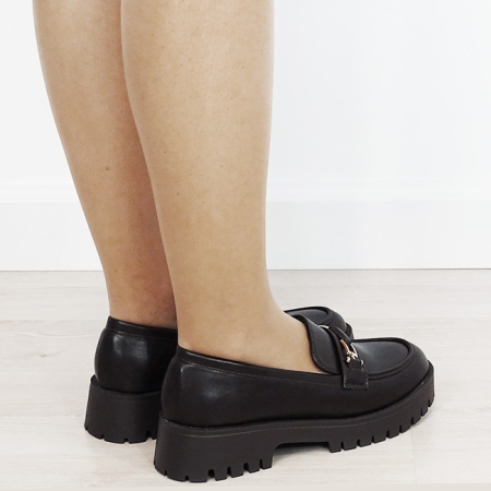 Mocasini damă maro tip loafers cu cataramă aurie 2870 04 [4]