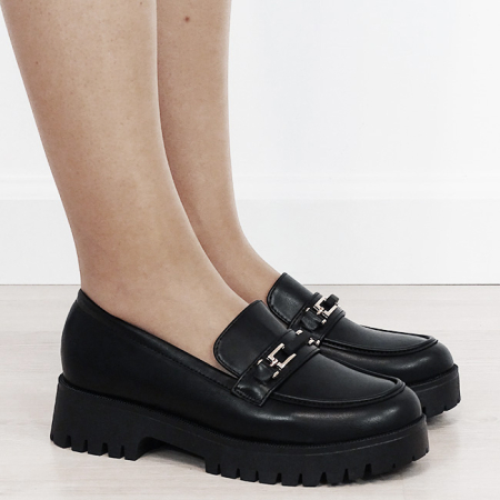 Mocasini damă negri tip loafers cu cataramă aurie 2870 04 [5]