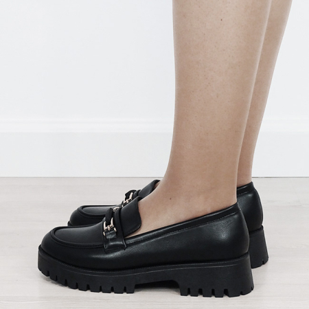 Mocasini damă negri tip loafers cu cataramă aurie 2870 04 [2]