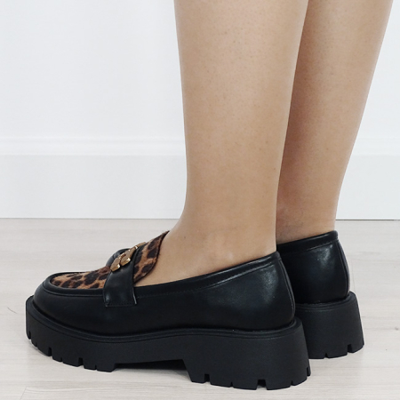 Mocasini negri tip loafers cu imprimeu leopard texturat 1889 04 [2]