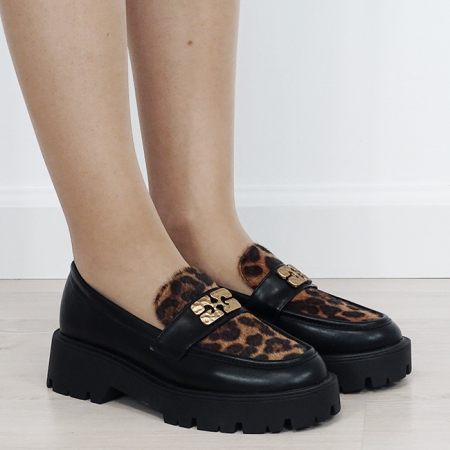 Mocasini negri tip loafers cu imprimeu leopard texturat 1889 04 [5]