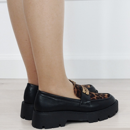 Mocasini negri tip loafers cu imprimeu leopard texturat 1889 04 [4]