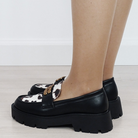 Mocasini negri tip loafers cu imprimeu văcuță texturat 1889 04 [2]