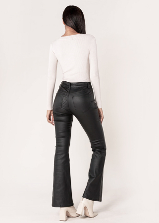 Pantaloni evazati din piele ecologica Negru mat LP301 M9 [4]