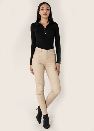 Noutati - Pantaloni skinny din piele ecologica Bej LC001-2 M9