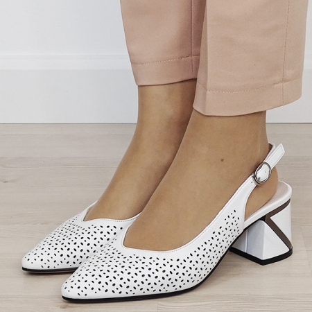 Incaltaminte - Pantofi albi perforati din piele naturala BY6885-2 02