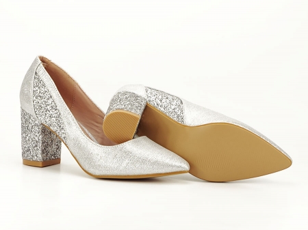Pantofi eleganti argintii cu toc comod Liana [5]