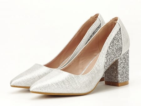 Pantofi eleganti argintii cu toc comod Liana [0]