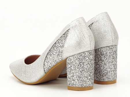 Pantofi eleganti argintii cu toc comod Liana [3]