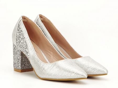 Pantofi eleganti argintii cu toc comod Liana [2]