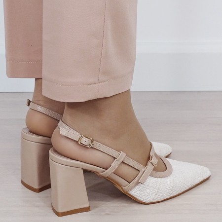 Pantofi bej cu model impletit H8-1095 01 [4]