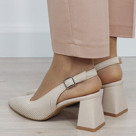 Pantofi bej cu model tricotat H8-1167 01 [2]