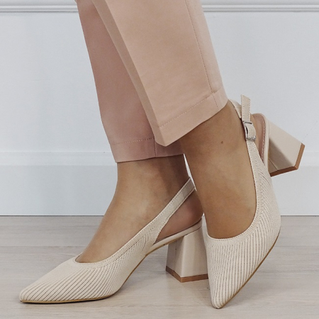 Noutati - Pantofi bej cu model tricotat H8-1167 01