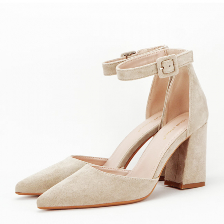 Pantofi cu toc - Pantofi bej decupati 8708 04