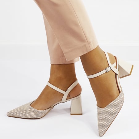 Pantofi bej eleganti cu model impletit HK-1308 04 [0]