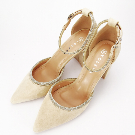 Pantofi bej eleganti cu pietricele argintii BSD38-3 03 [6]
