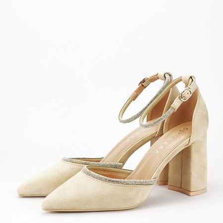 Noutati - Pantofi bej eleganti cu pietricele argintii BSD38-3 03