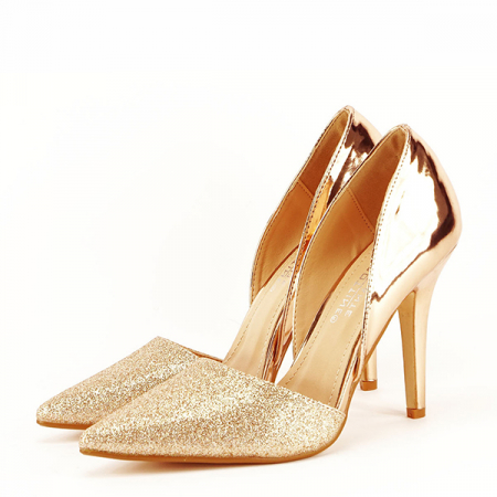 Pantofi cu toc - PANTOFI CHAMPAGNE DECUPATI LATERAL MEGAN