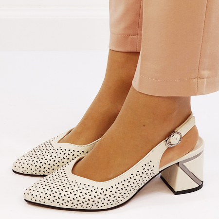 Noutati - Pantofi crem perforati din piele naturala BY6885-3 01