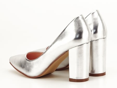 Pantofi eleganti argintii cu toc inalt si gros Ariana [1]
