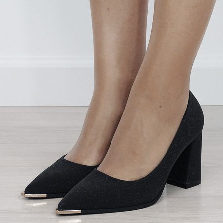 Pantofi cu toc - Pantofi eleganti negri cu sclipici D-1278 01