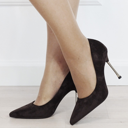 Femei - Pantofi eleganți stiletto maro cu toc auriu 6202 03