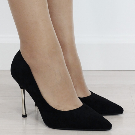 Pantofi eleganti stiletto negri cu toc auriu 6202 03 [5]