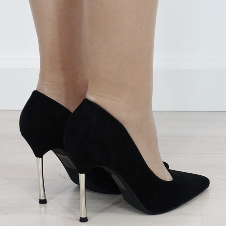 Pantofi eleganti stiletto negri cu toc auriu 6202 03 [4]