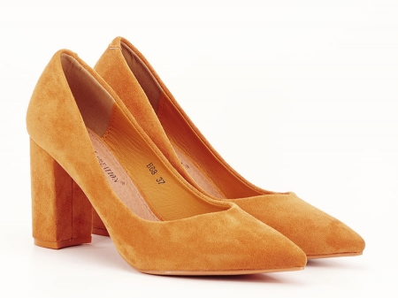 Pantofi galben mustar cu toc gros de 8.5 cm  Anina [5]