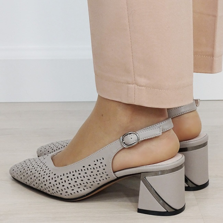 Pantofi gri perforati din piele naturala BY6885-6 02 [2]