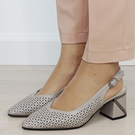 Incaltaminte - Pantofi gri perforati din piele naturala BY6885-6 02