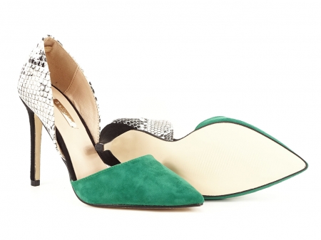 Pantofi stiletto verzi cu imprimeu de sarpe Lori [2]