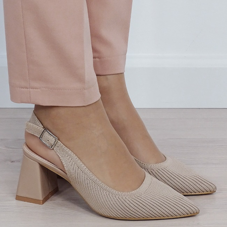 Pantofi kaki deschis cu model tricotat H8-1167 01 [5]