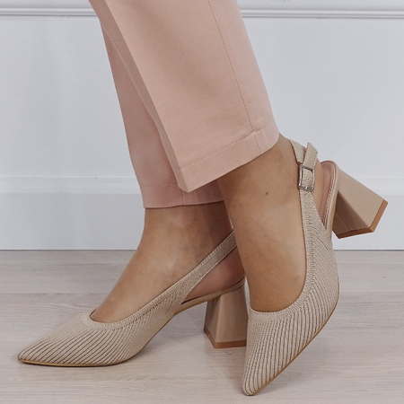 Noutati - Pantofi kaki deschis cu model tricotat H8-1167 01