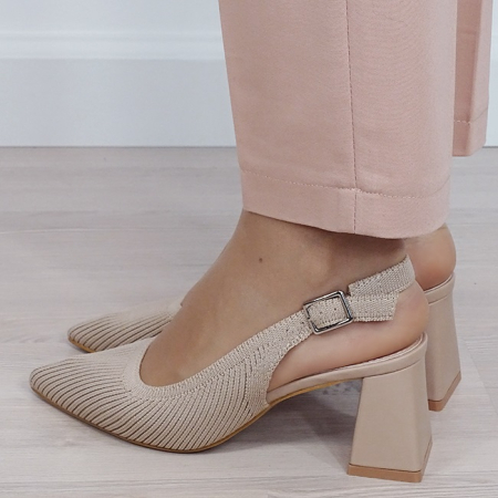 Pantofi kaki deschis cu model tricotat H8-1167 01 [2]