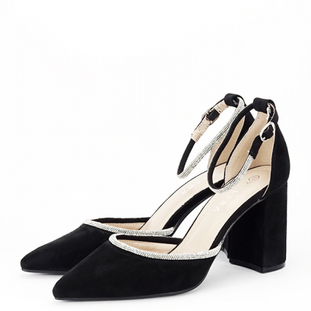 Noutati - Pantofi negri eleganti cu pietricele argintii BSD38-1 03