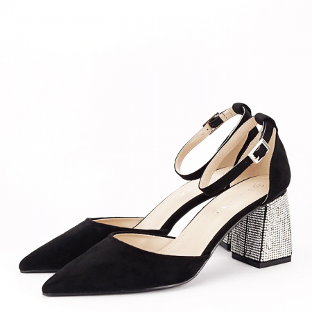 Sandale cu toc - Pantofi negri eleganti cu pietricele argintii BSD42-1 04