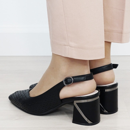 Pantofi negri perforati din piele naturala BY6885-1 02 [2]