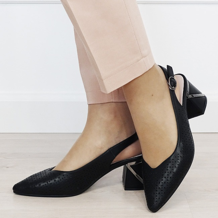 Pantofi negri perforati din piele naturala BY6885-1 02 [1]