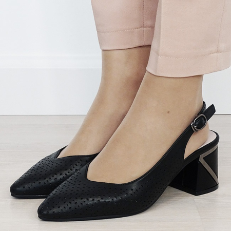 Incaltaminte - Pantofi negri perforati din piele naturala BY6885-1 02