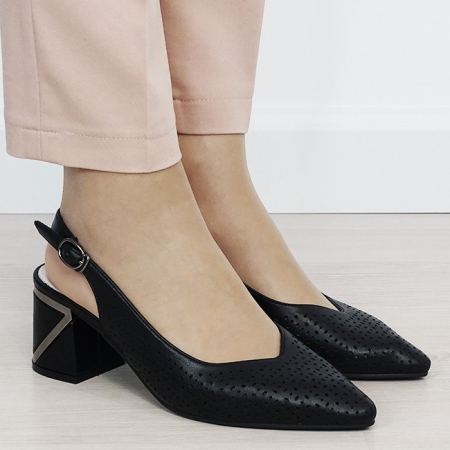 Pantofi negri perforati din piele naturala BY6885-1 02 [5]