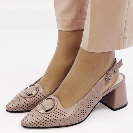 Noutati - Pantofi taupe perforati din piele naturala BY6881-3 03