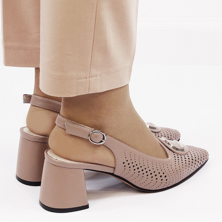 Pantofi taupe perforati din piele naturala BY6881-3 03 [5]