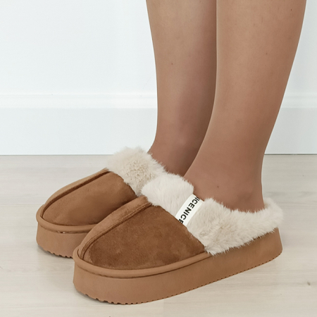 Noutati - Papuci de casa dama imblanite Camel 9719 112