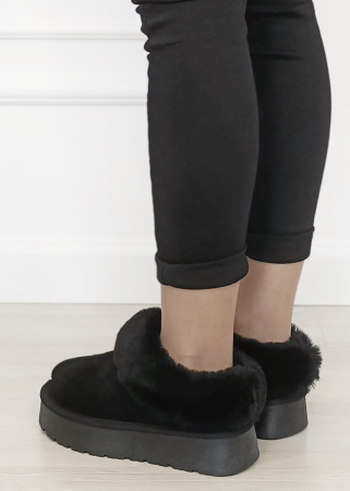 Papuci imblaniti negri din piele naturala W5818 116 [2]